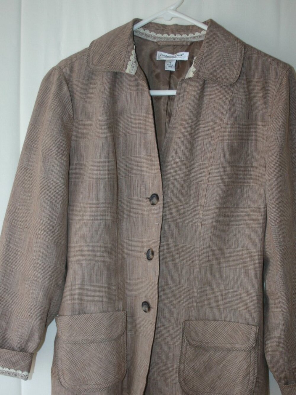 Cold Water Creek Brown & Tan Plaid Blazer SZ S/M B-308